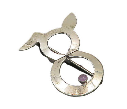 MEXICO 925 Silver  Vintage Amethyst Bunny Rabbit Motif Brooch Pin  BP8259