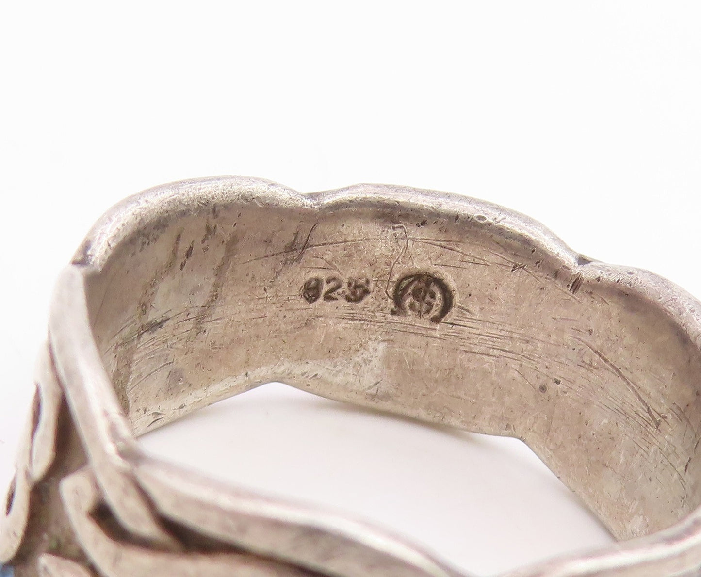 925 Sterling Silver Vintage Ring Carved Celtic Knot Wide Band  Sz 10.5  RG34905
