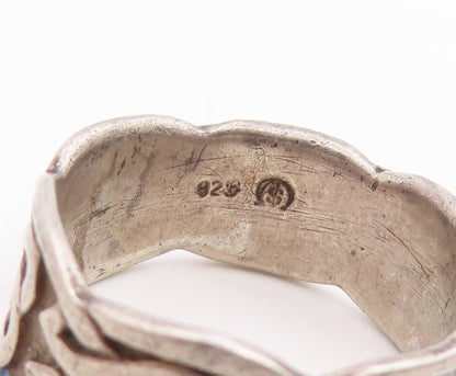 925 Sterling Silver Vintage Ring Carved Celtic Knot Wide Band  Sz 10.5  RG34905
