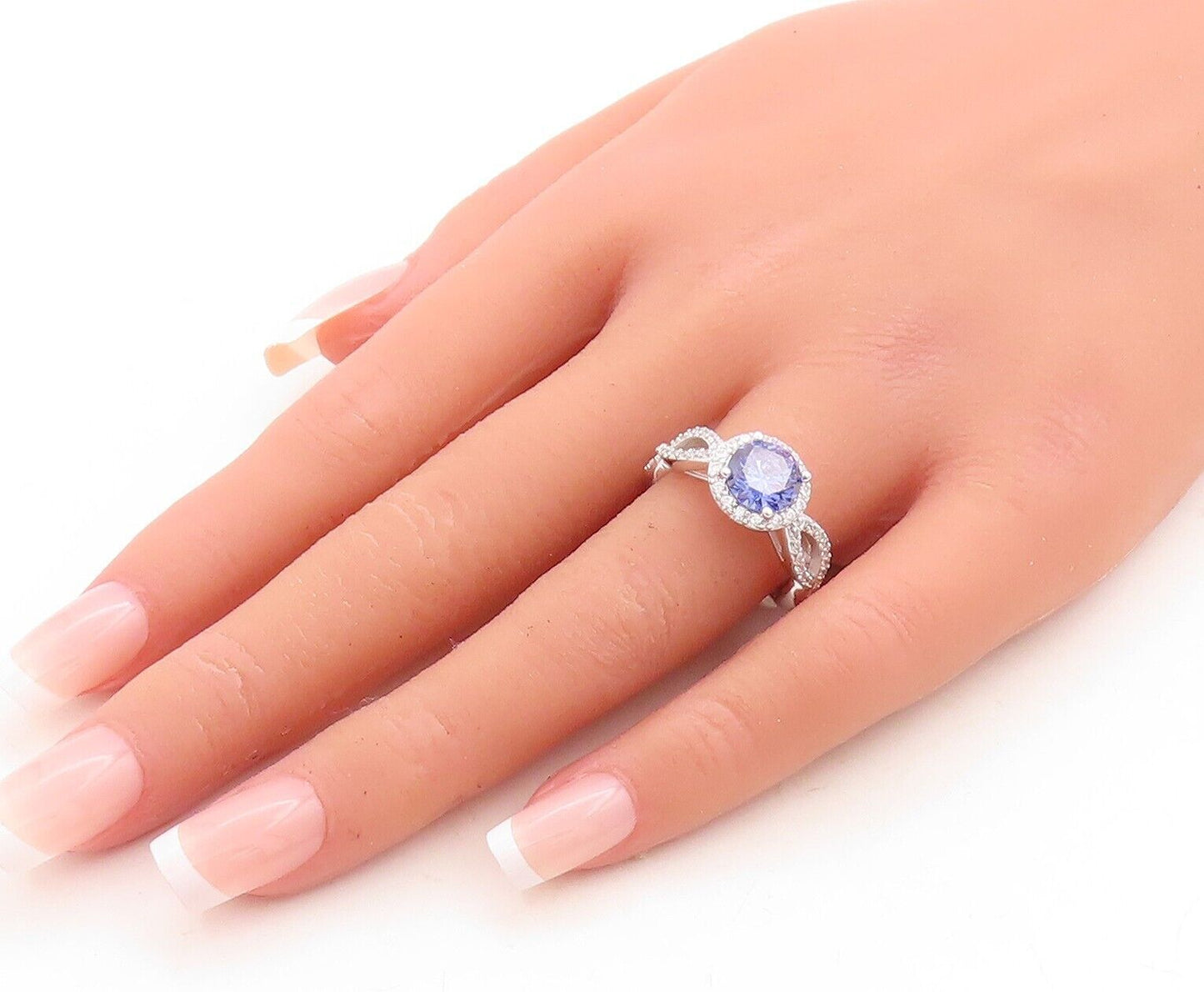 925 Sterling Silver Vintage Ring Round Sapphire Designer CZ Inlay  Sz 7  RG30110