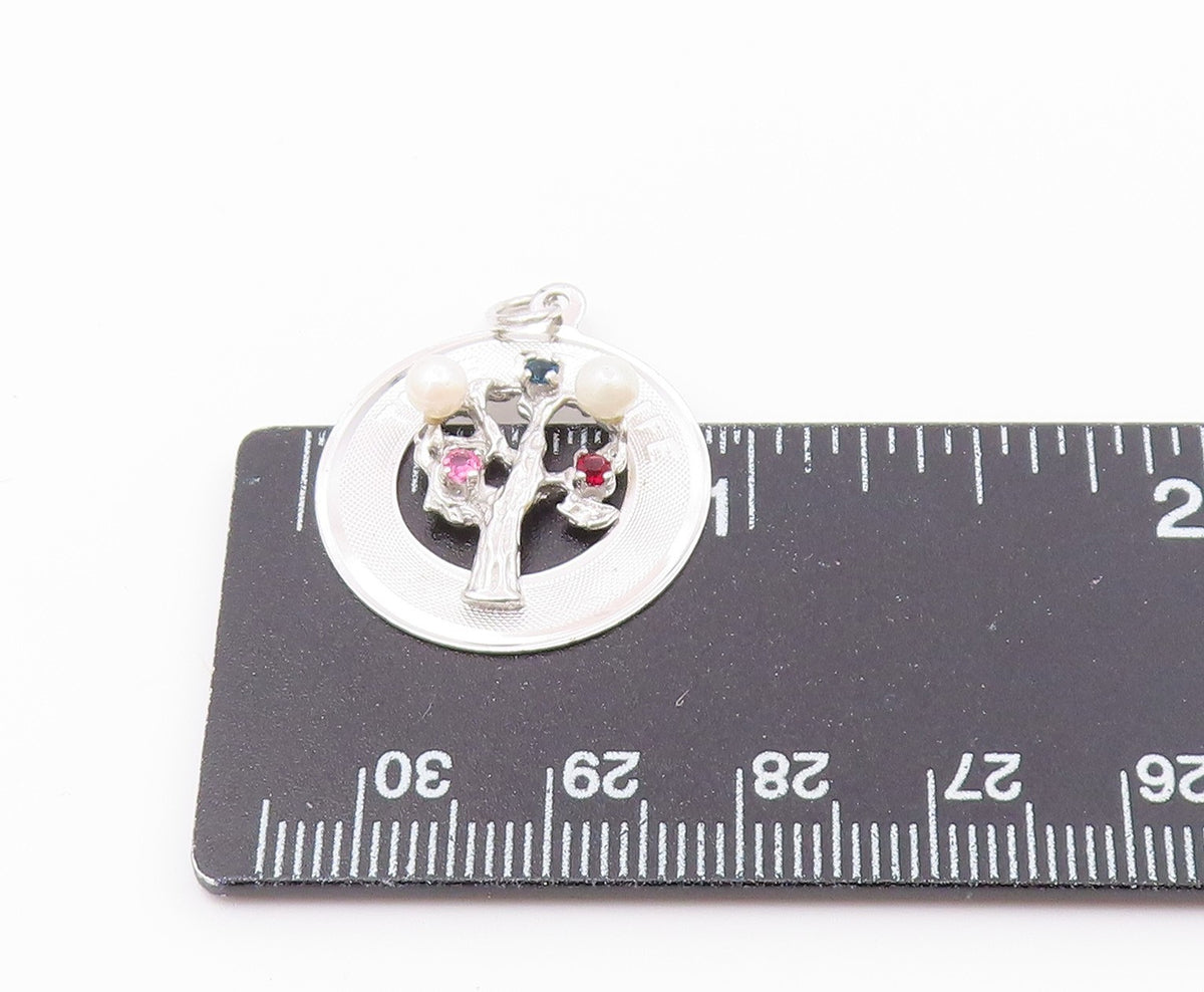 925 Sterling Silver  Petite Pearls Garnet & Topaz Tree Of Life Pendant PT15142