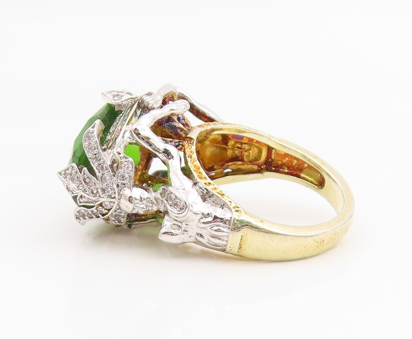 925 Sterling Silver Vintage Ring Peridot Two Tone Statement Band  Sz 6  RG35358