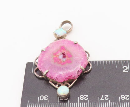 925 Sterling Silver Vintage Pendant Cabochon Solar Quartz & Fire Opal  PT22749