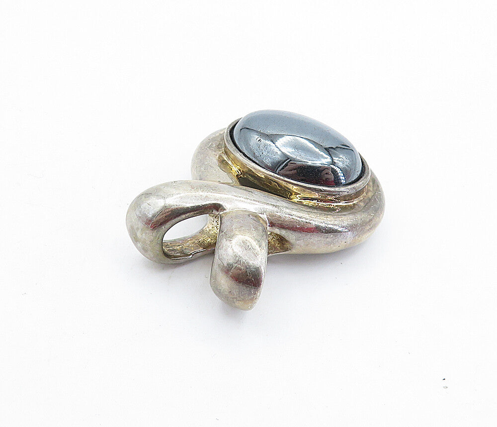 ESPO 925 Sterling Silver  Vintage Cabochon Cut Hematite Slide Pendant  PT3891