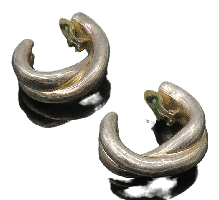 925 Sterling Silver  Vintage Smooth Hollow Non Pierce JHoop Earrings  EG8539