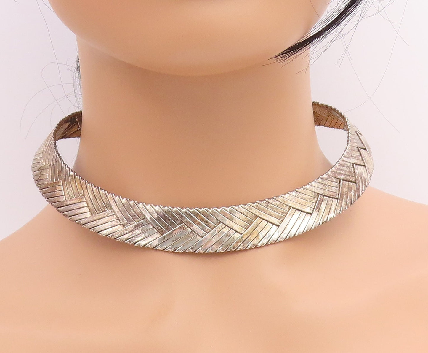 925 Sterling Silver Vintage Necklace OFIESH Modernist Wide Woven Choker  NE4785
