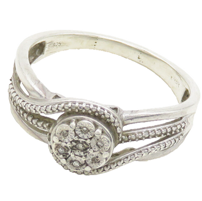925 Sterling Silver  Vintage Genuine Diamonds Floral Band Ring Sz 9  RG19741