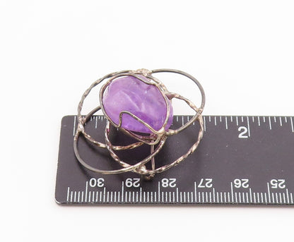 925 Sterling Silver  Vintage Amethyst Open Circles Brooch Pin  BP8465