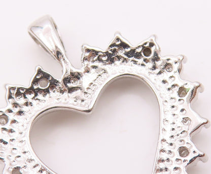 925 Sterling Silver  Shiny Genuine Diamonds Open Love Heart Pendant  PT11394