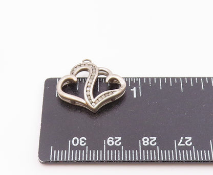 925 Sterling Silver  Vintage Genuine Diamonds Love Hearts Pendant  PT12538