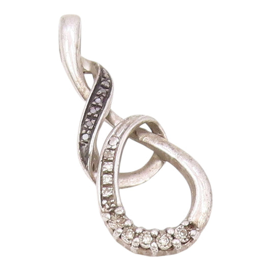 925 Sterling Silver  Vintage Genuine Diamonds Swirl Loop Pendant  PT15549