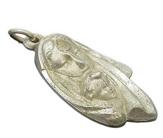 925 Sterling Silver  Vintage Virgin Mary & Child Shiny Pendant  PT17570
