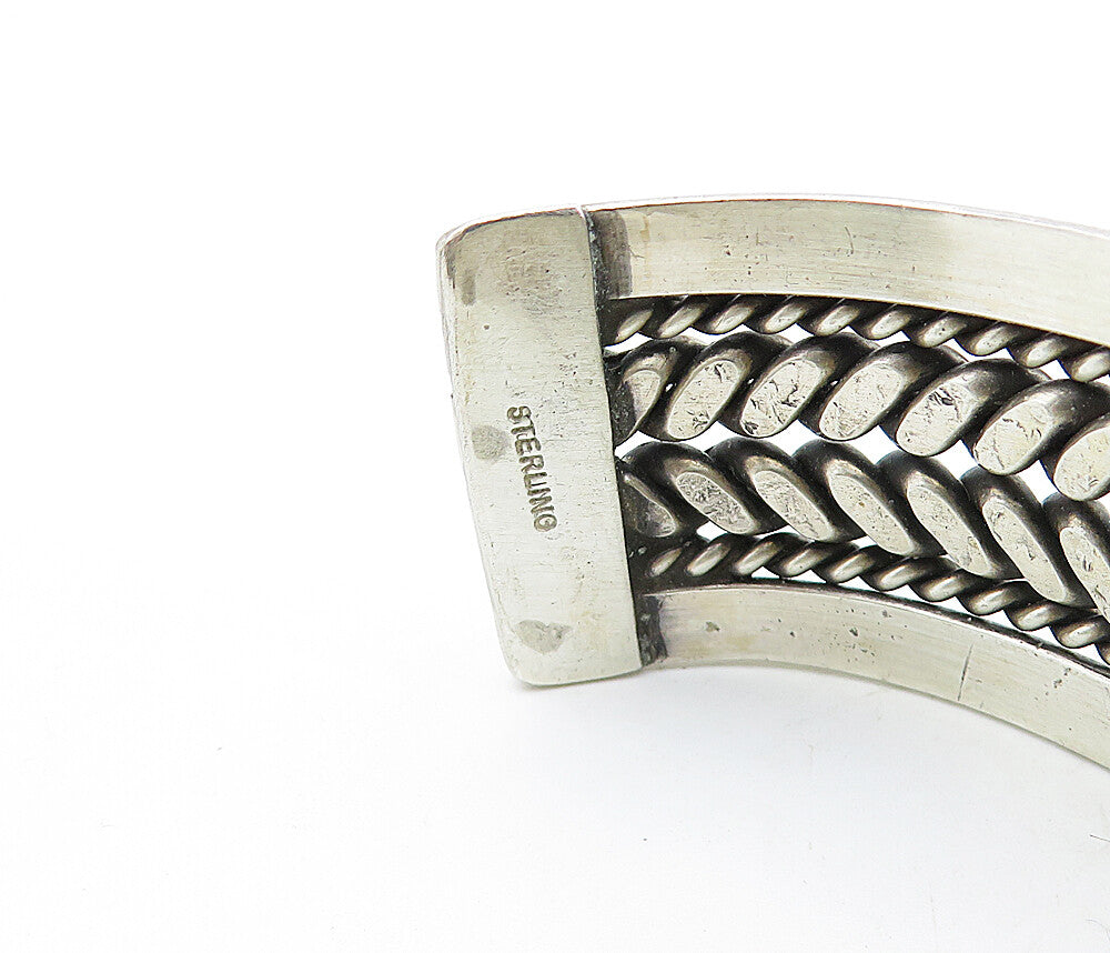 925 Sterling Silver  Vintage Dark Tone Wheat Twist Detail Cuff Bracelet BT2423