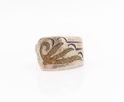 925 Sterling Silver Vintage Ring NAVAJO ZUNI Crushed Gemstone  Sz 6.5  RG33825