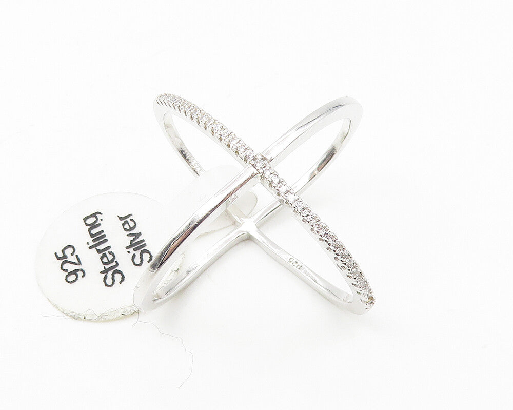 925 Sterling Silver  White Topaz Shiny Orbit Design Band Ring Sz 6  RG10667