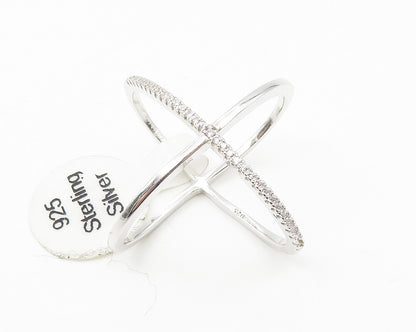 925 Sterling Silver  White Topaz Shiny Orbit Design Band Ring Sz 6  RG10667
