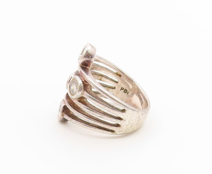 925 Sterling Silver Vintage Ring Modernist CZ Multi Shank Band  Sz 6  RG36875