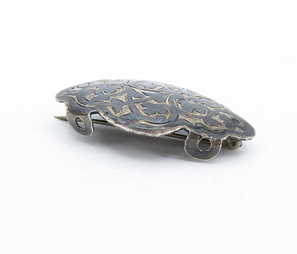 JAPAN 925 Silver  Vintage Antique Two Tone Floral Pattern Brooch Pin  BP1694