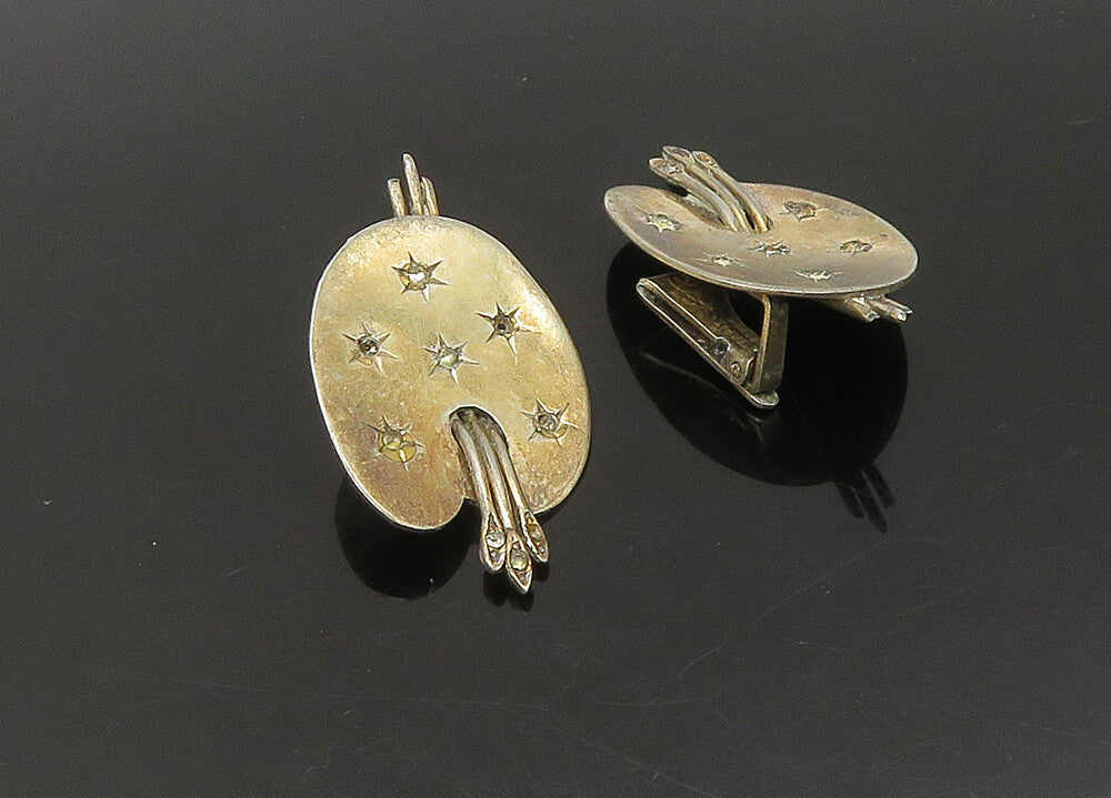 925 Silver  Vintage Antique Topaz Painter Palette Non Pierce Earrings  EG11352