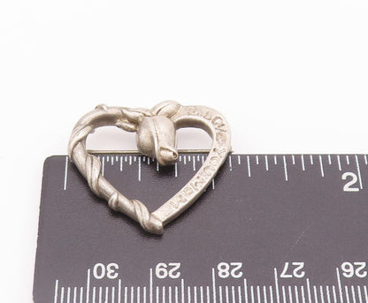 925 Sterling Silver Vintage Brooch Pin Coiled Carved Rose Love Heart  BP10758