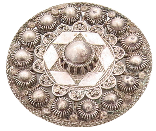 925 Sterling Silver Vintage Brooch Pin Dark Tone Domed Filigree Flower  BP11343