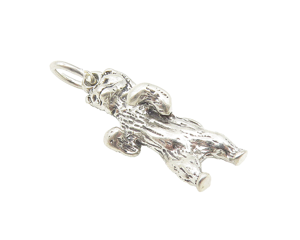925 Sterling Silver  Vintage Petite Shiny Standing Bear Drop Pendant  PT8796