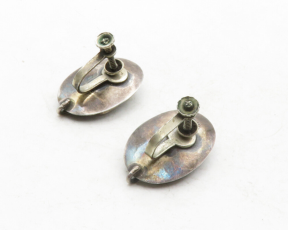MEXICO 925 Silver  Vintage Oxidized Floral Vine Non Pierce Earrings  EG6561