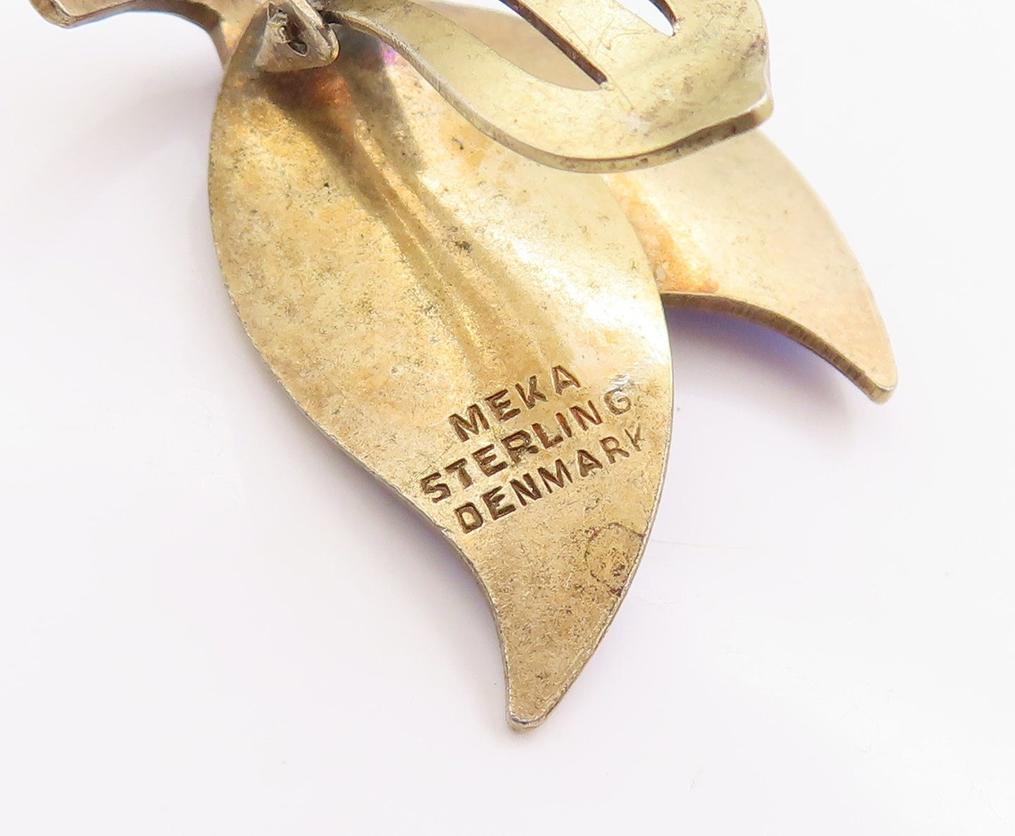 925 Sterling Silver Vintage Earrings MEKA DENMARK Gold Plated Leaves  EG13666