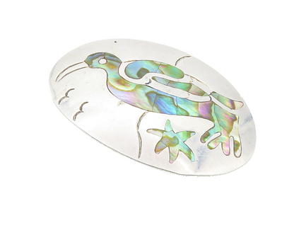 TAXCO MEXICO 925 Silver  Vintage Abalone Shell Penguin Brooch Pin  BP3618