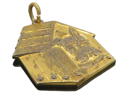 BEAU 925 Silver  Vintage Shiny Gold Plated Dog In Dog House Pendant  PT9596