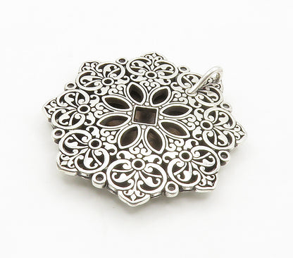 925 Sterling Silver  Sparkling Cubic Zirconia Ornate Flower Pendant  PT12317