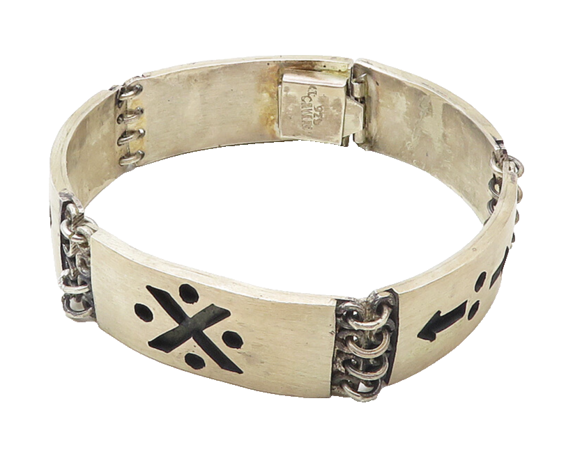 CAVARI 925 Sterling Silver  Vintage Oxidized Cutout Bar Chain Bracelet  BT4478