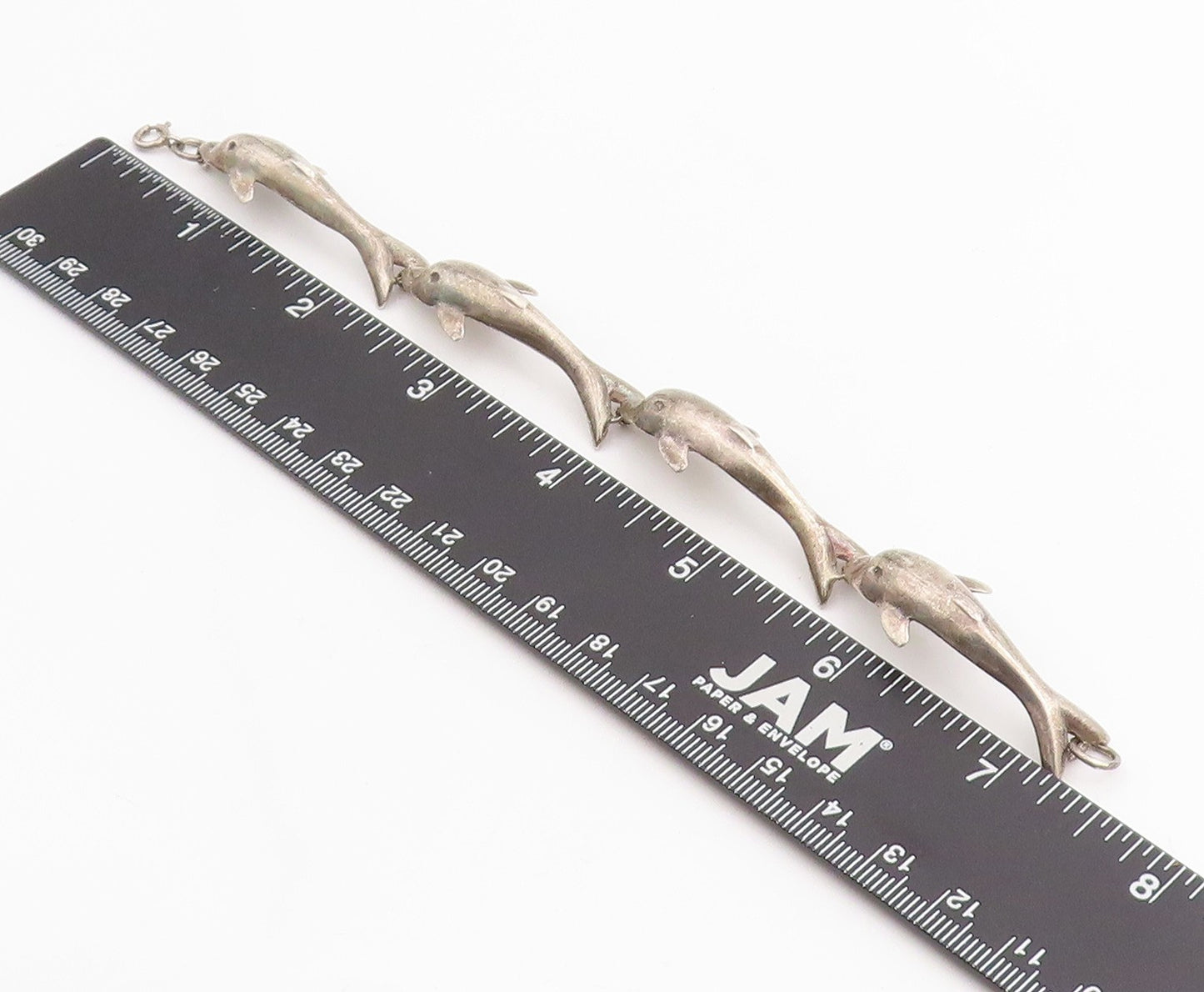 925 Sterling Silver Vintage Bracelet Linked Leaping Baby Dolphins Chain  BT11422