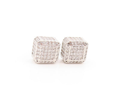 925 Sterling Silver Vintage Earrings Minimalist CZ Inlay Open Cube  EG13345