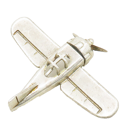 925 Sterling Silver  Vintage Shiny Old Fashioned Airplane Brooch Pin  BP7726