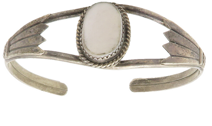 NAVAJO 925 Sterling Silver  Vintage Mother Of Pearl Cuff Bracelet  BT5764