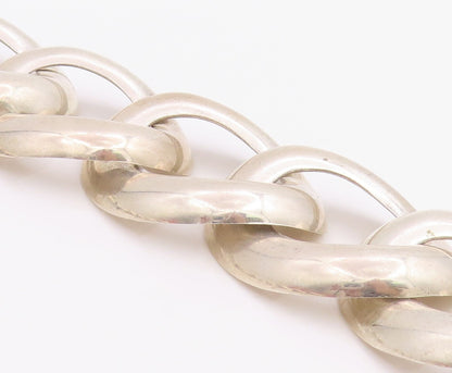 925 Sterling Silver Vintage Necklace MEXICO Chunky Oval Cuban Link Choker NE4788