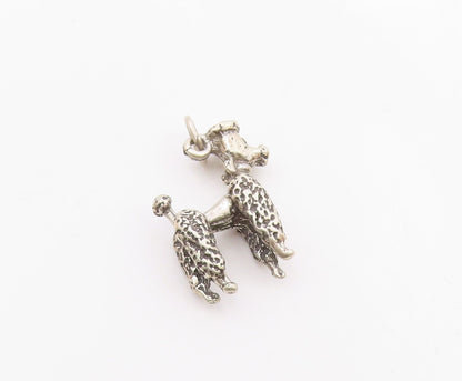 925 Sterling Silver  Vintage Shiny Poodle Dog Chiseled Detail Pendant  PT19287
