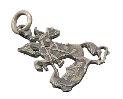 925 Sterling Silver  Vintage Oxidized Knight Riding Horse Pendant  PT8603
