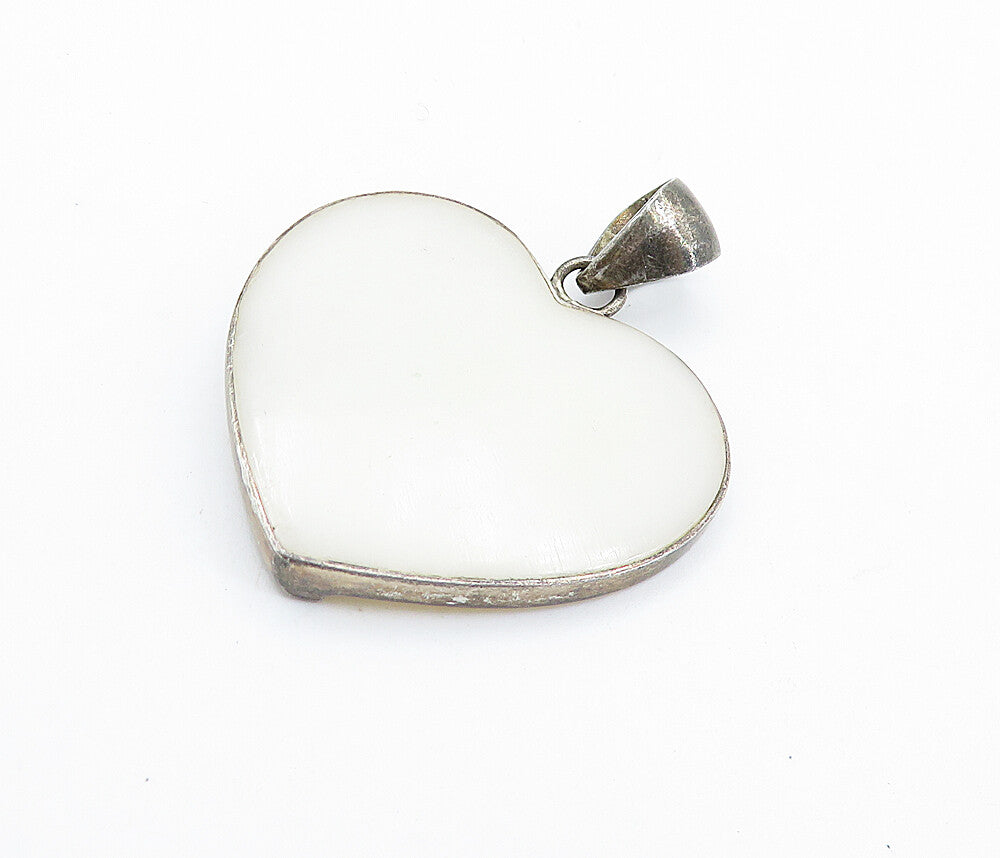 925 Sterling Silver  Vintage Mother Of Pearl Spiral Love Heart Pendant  PT4108