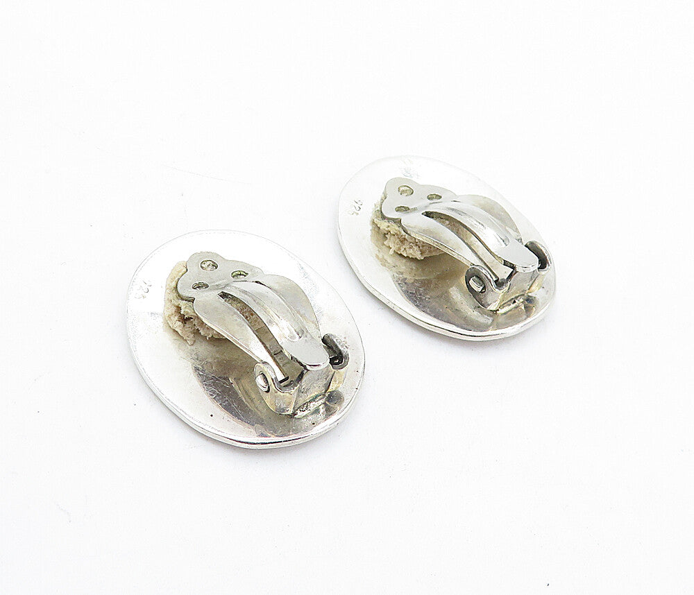 925 Sterling Silver  Vintage Shiny Hammered Oval Non Pierce Earrings  EG2840
