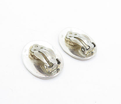 925 Sterling Silver  Vintage Shiny Hammered Oval Non Pierce Earrings  EG2840