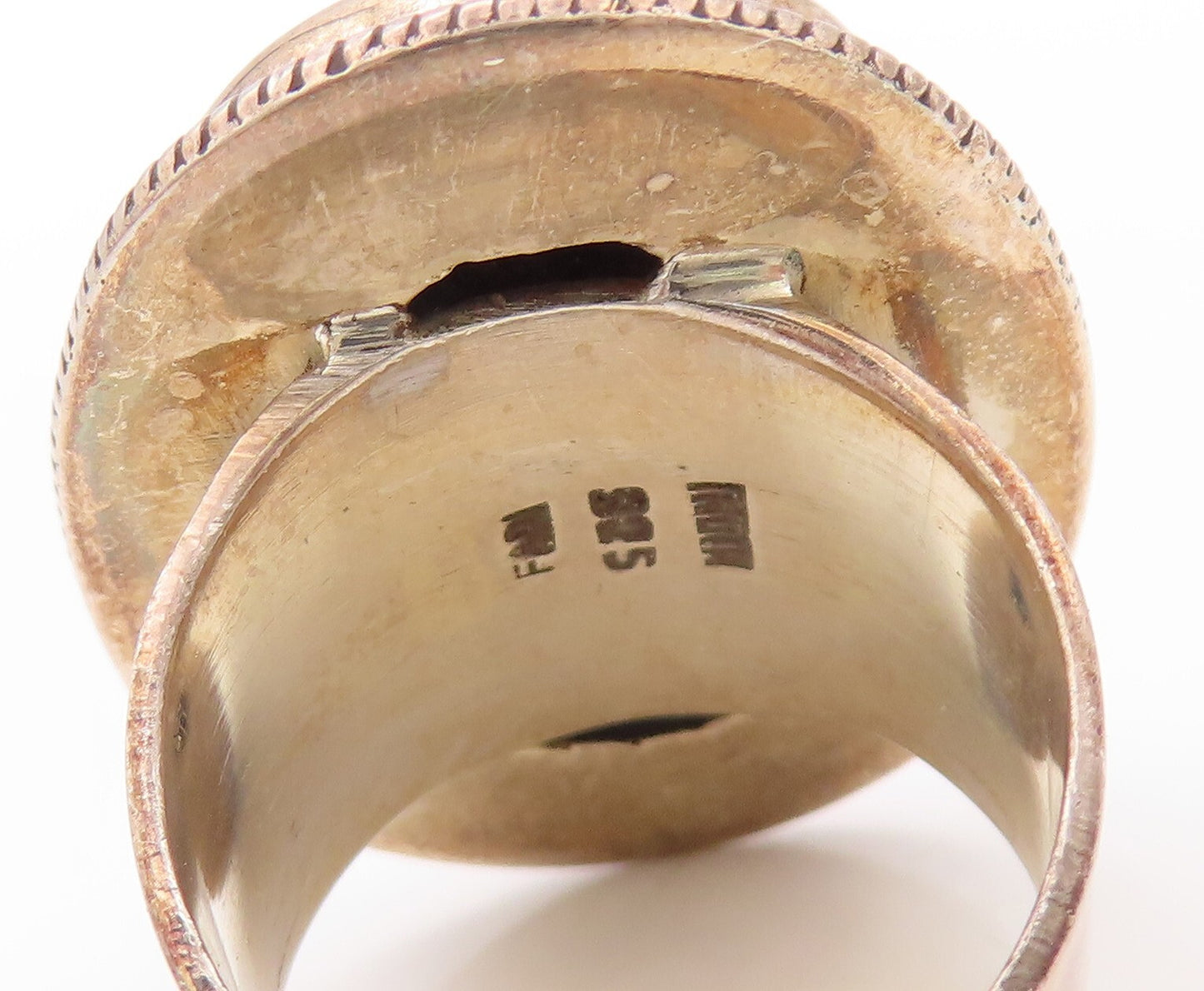 925 Sterling Silver Vintage Ring Rose Solid Large Oval Cut Onyx  Sz 6.5  RG30811