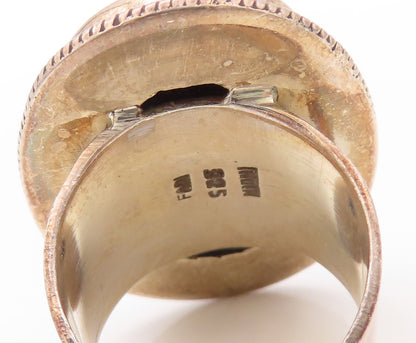 925 Sterling Silver Vintage Ring Rose Solid Large Oval Cut Onyx  Sz 6.5  RG30811