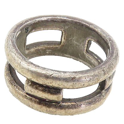 925 Sterling Silver  Vintage Dark Tone Stacked Design Band Ring Sz 8.5  RG8655