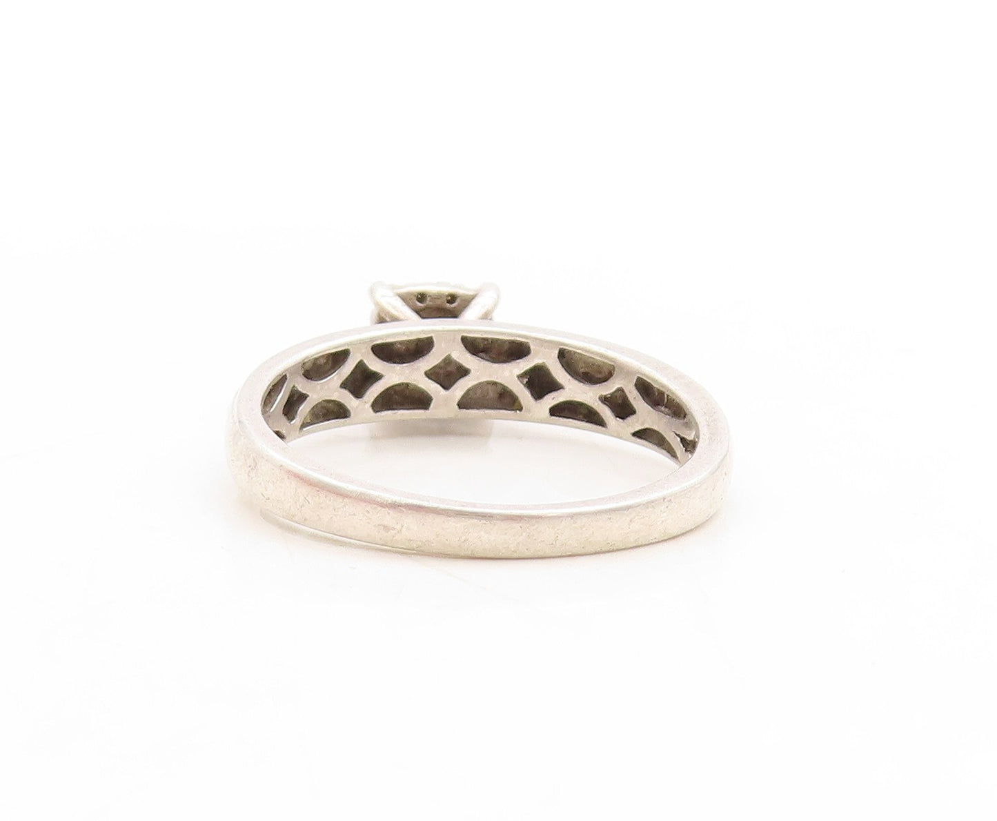 925 Sterling Silver Vintage Ring Square Real Diamonds Inlay  Sz 7  RG31586