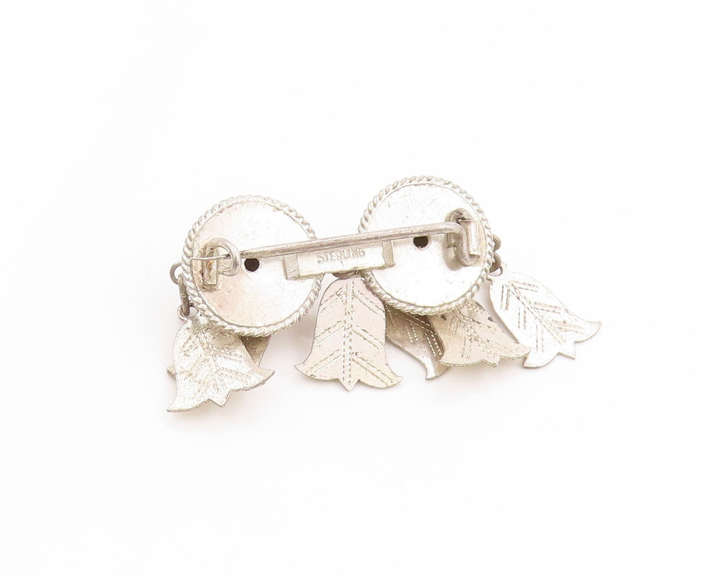925 Sterling Silver Vintage Brooch Etched Geometric Spheres With Dangles BP11928