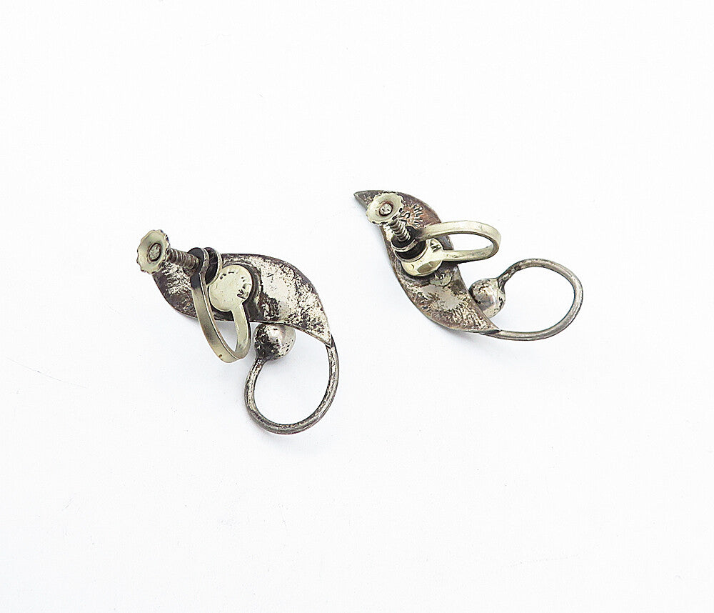 MEXICO 925 Sterling Silver  Vintage Single Leaf Non Pierce Earrings  EG2311