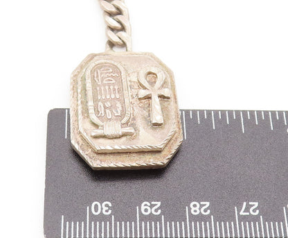 MIDDLE EAST 925 Sterling Silver Vintage Carved Cartouche Cross Keychain TR3592