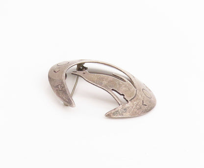 925 Sterling Silver Vintage Brooch MEXICO Etched Moon & Howling Wolf Pin BP11966